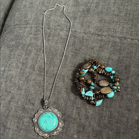Jewelry - Turquoise and Silver Necklace and Bracelet Set